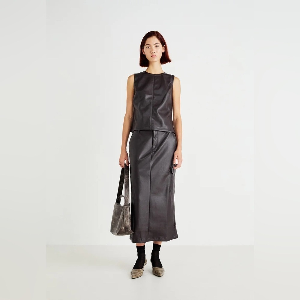 Gap brown faux Leather Skirt midi chic boho 6 new with tags
